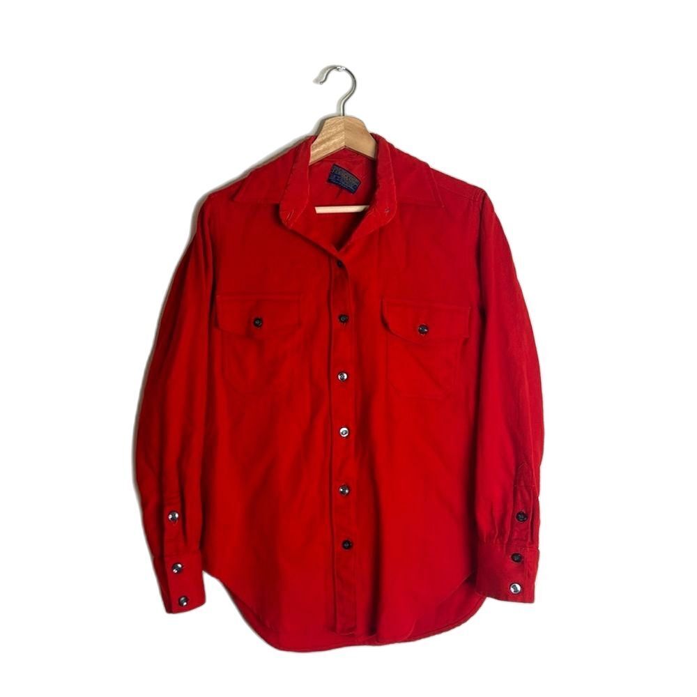 Vintage Western Pendleton Wool Red Button Up Shirt size Medium made in USA